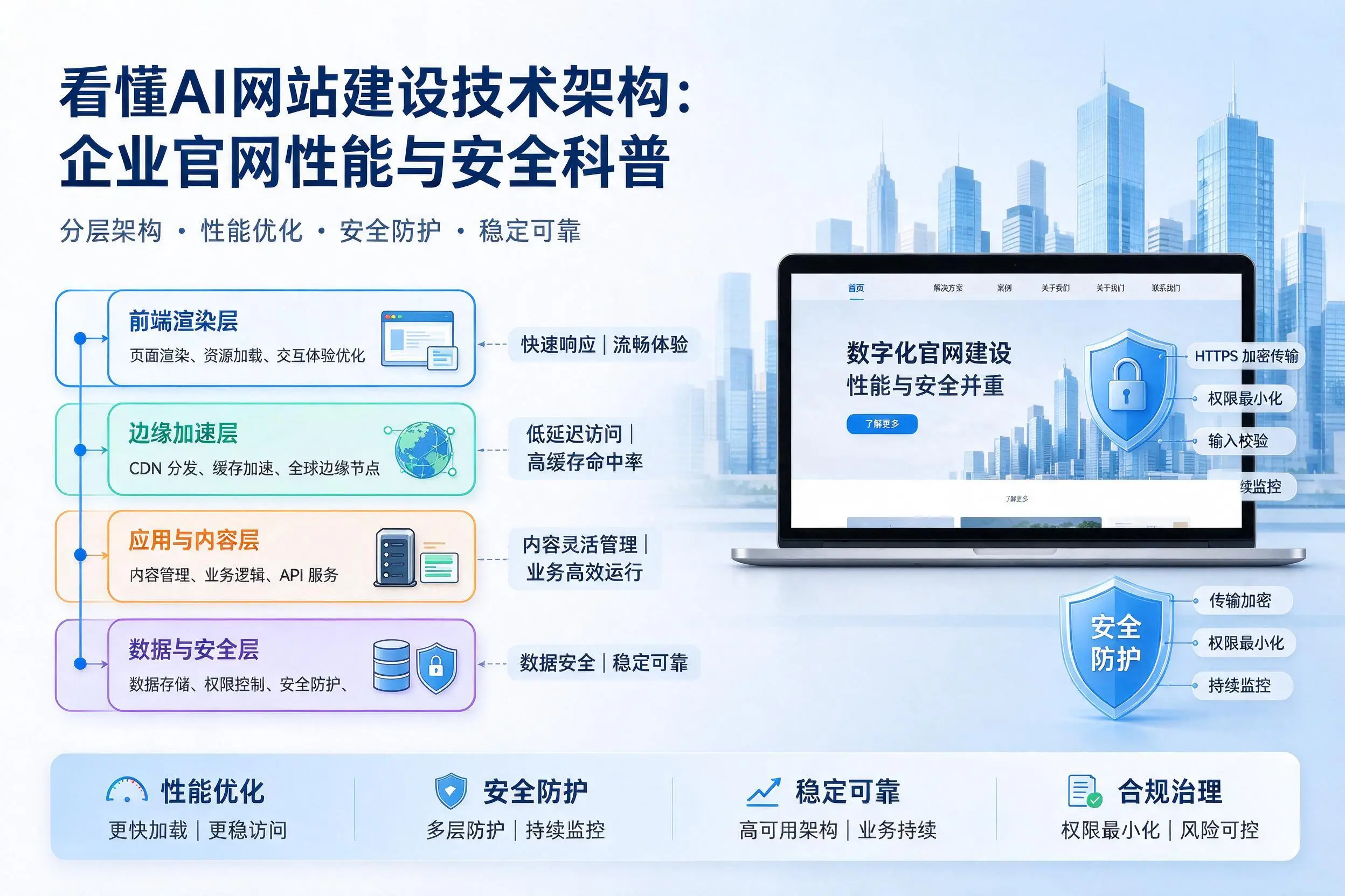 看懂AI网站建设技术架构：防城港企业官网性能与安全科普