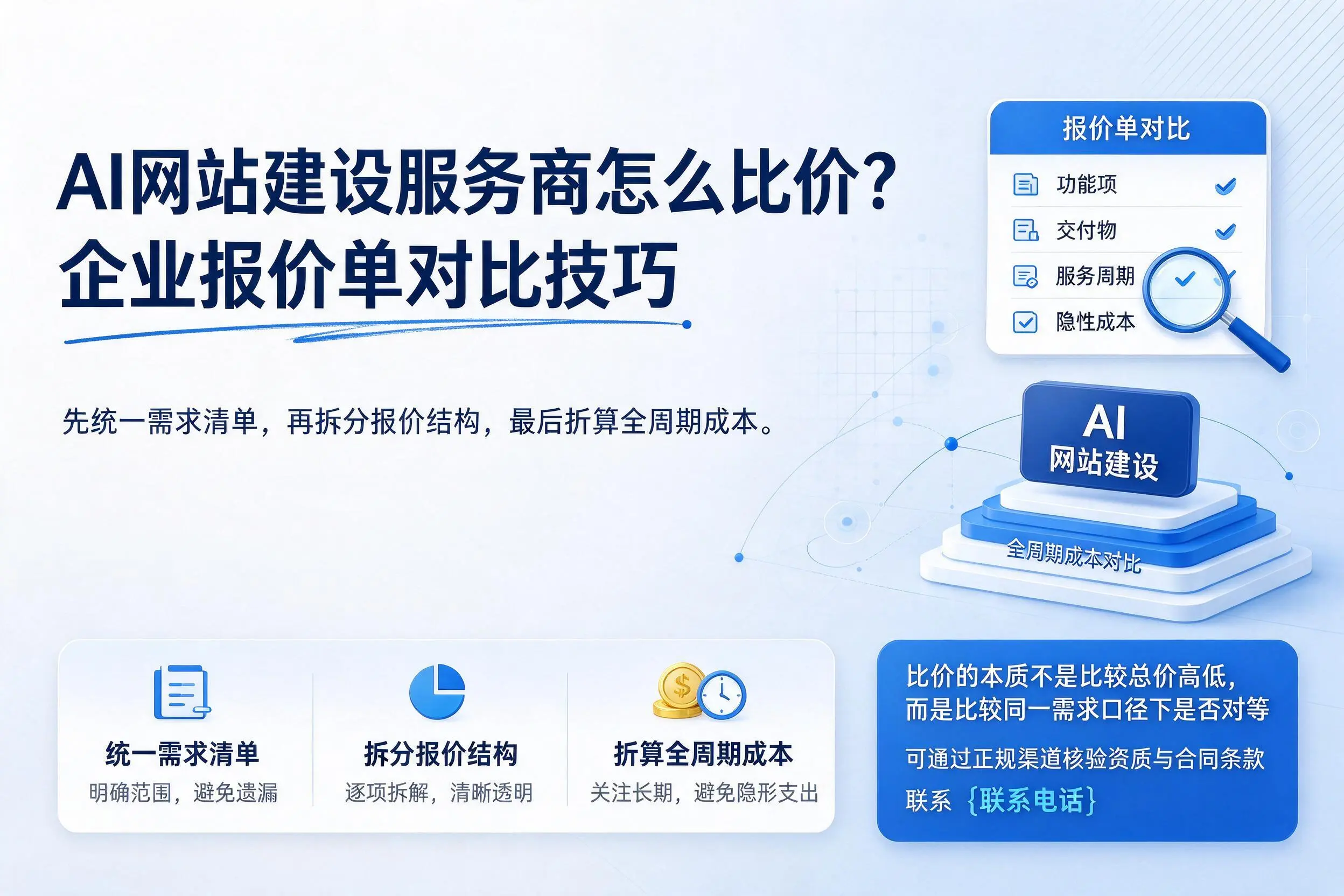 AI网站建设服务商怎么比价？防城港企业报价单对比技巧
