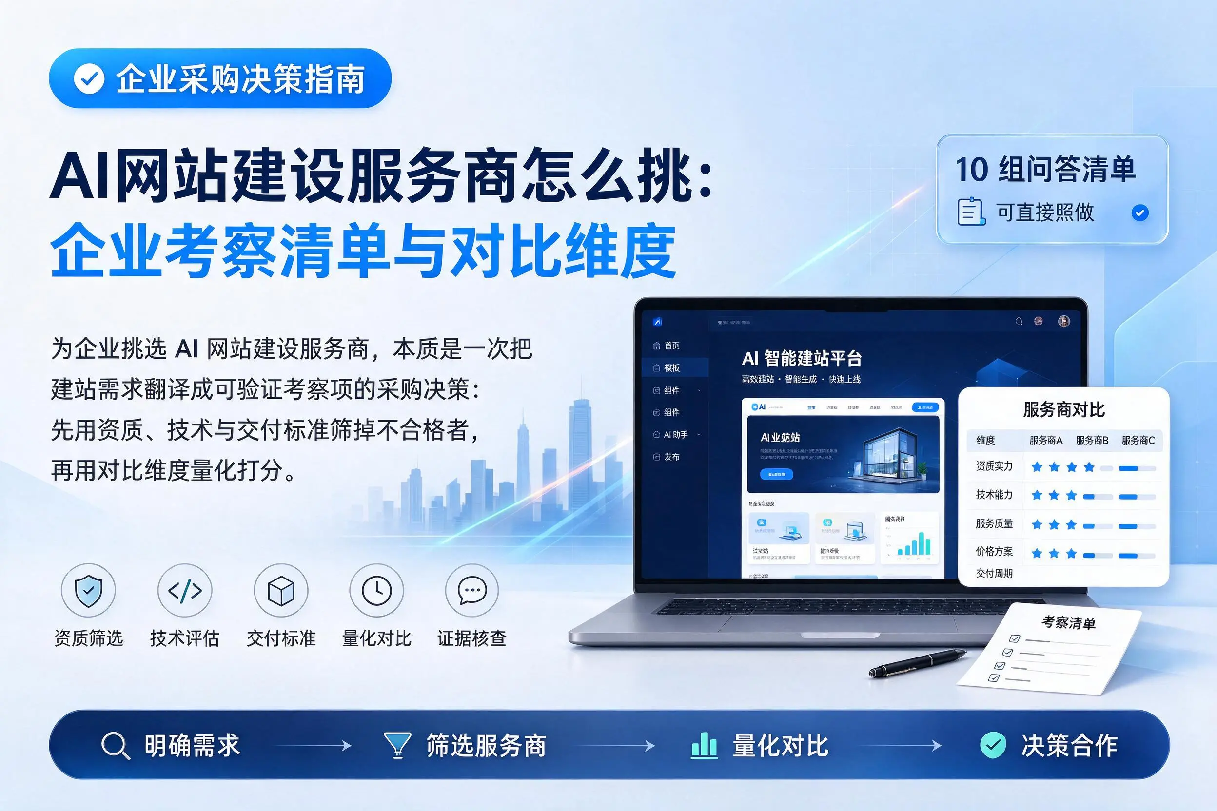 AI网站建设服务商怎么挑：防城港企业考察清单与对比维度