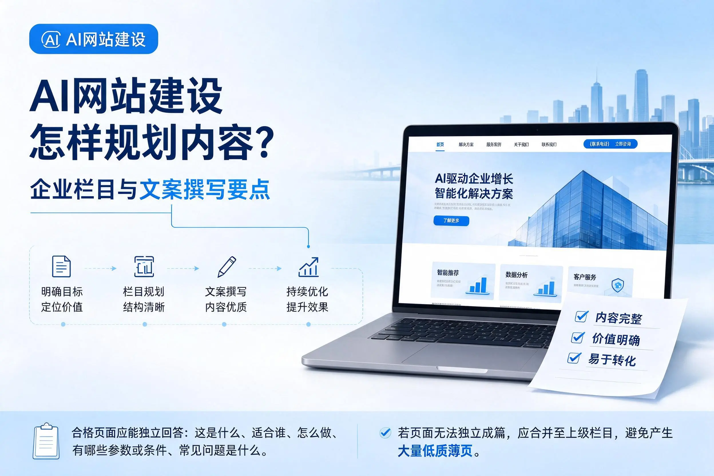 AI网站建设怎样规划内容?防城港企业栏目与文案撰写要点